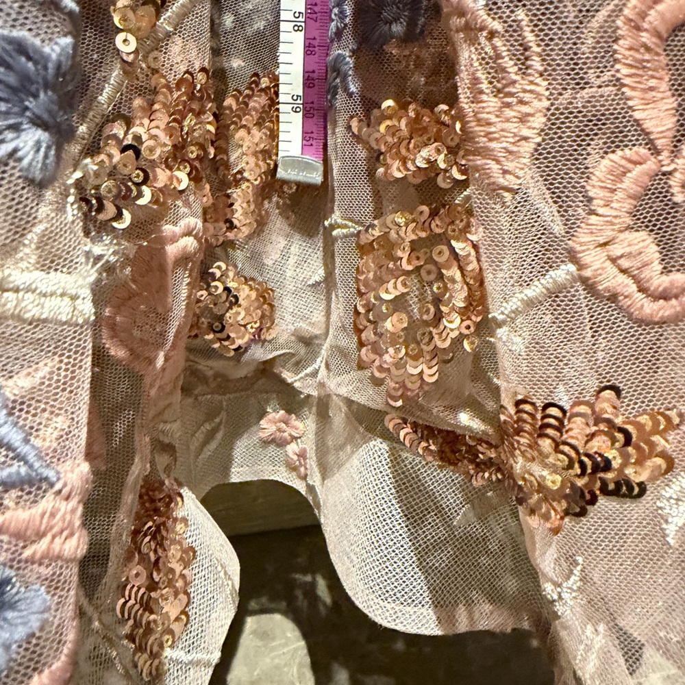 Bronx and Banco Blush Pink Maxi Gown with Blue Floral Embroidery - Picture 9 of 9